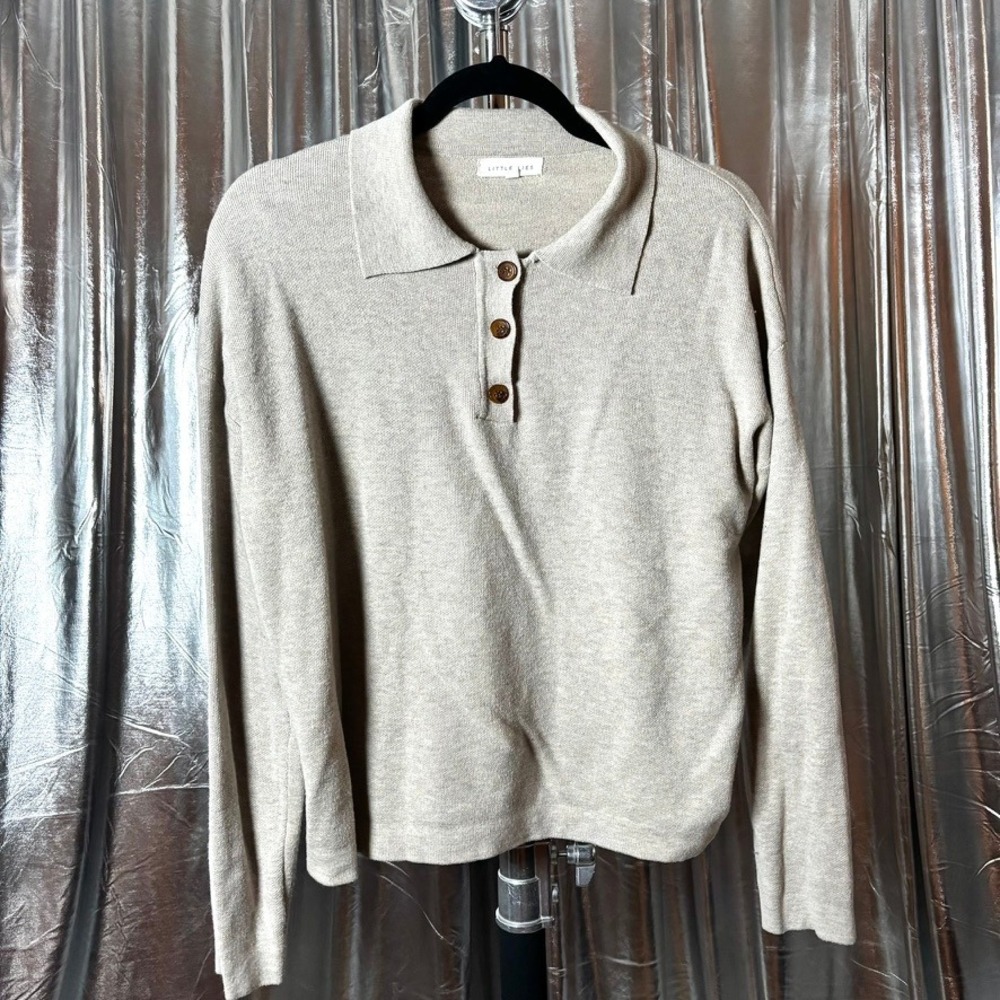 Little Lies Oatmeal Knit Polo Collar Sweater